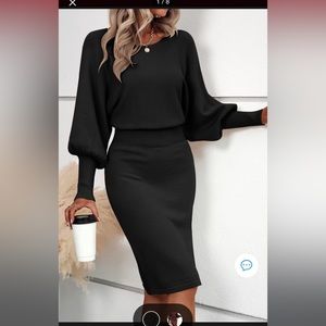 NWT Cupshe Onyx Gigot Sleeve Sweater Dress XL